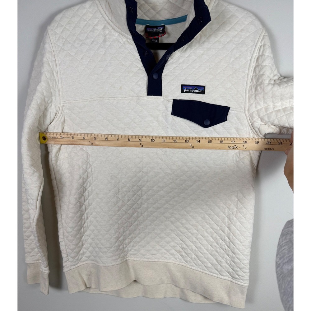 Patagonia Womens Quilted‎ Snap Neck Organic Cotton Pullover Sweatshirt Cream S - Picture 6 of 8
